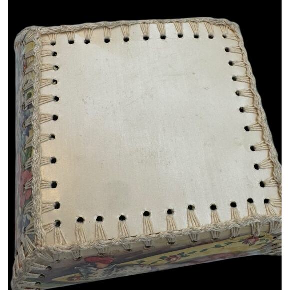Vintage Handmade Stitched Ephemera Greeting Card Trinket Box Laminated Crochet - Picture 12 of 13